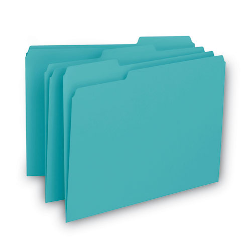 Interior File Folders, 1/3-cut Tabs: Assorted, Letter Size, 0.75" Expansion, Aqua, 100/box.