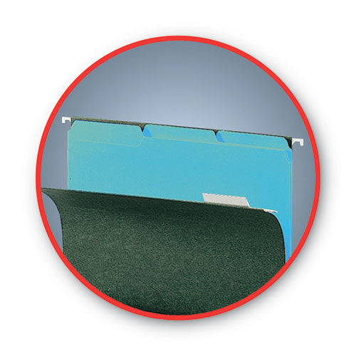 Interior File Folders, 1/3-cut Tabs: Assorted, Letter Size, 0.75" Expansion, Aqua, 100/box.