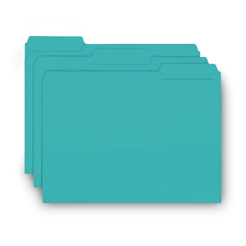 Interior File Folders, 1/3-cut Tabs: Assorted, Letter Size, 0.75" Expansion, Aqua, 100/box.