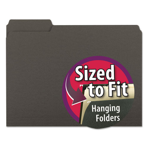 Interior File Folders, 1/3-cut Tabs: Assorted, Letter Size, 0.75" Expansion, Black/gray, 100/box