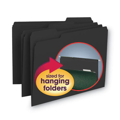 Interior File Folders, 1/3-cut Tabs: Assorted, Letter Size, 0.75" Expansion, Black/gray, 100/box