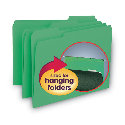 Interior File Folders, 1/3-cut Tabs: Assorted, Letter Size, 0.75" Expansion, Green, 100/box.