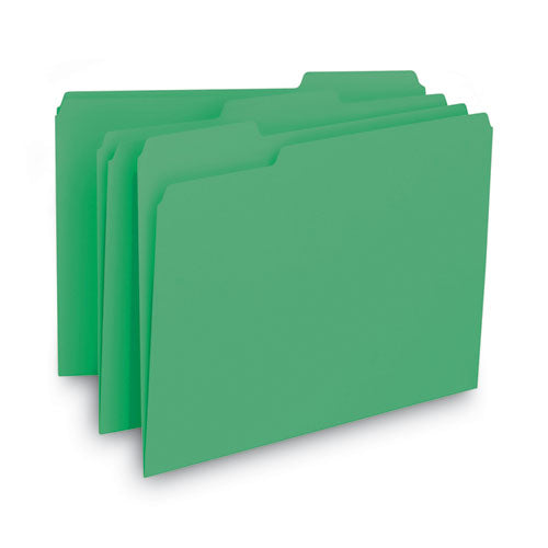 Interior File Folders, 1/3-cut Tabs: Assorted, Letter Size, 0.75" Expansion, Green, 100/box.
