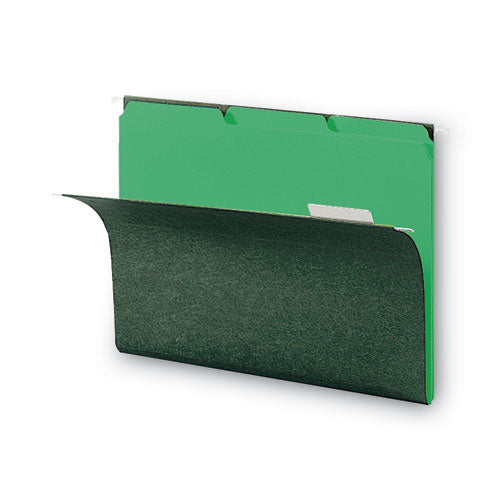 Interior File Folders, 1/3-cut Tabs: Assorted, Letter Size, 0.75" Expansion, Green, 100/box.