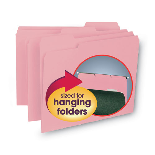 Interior File Folders, 1/3-cut Tabs: Assorted, Letter Size, 0.75" Expansion, Pink, 100/box.