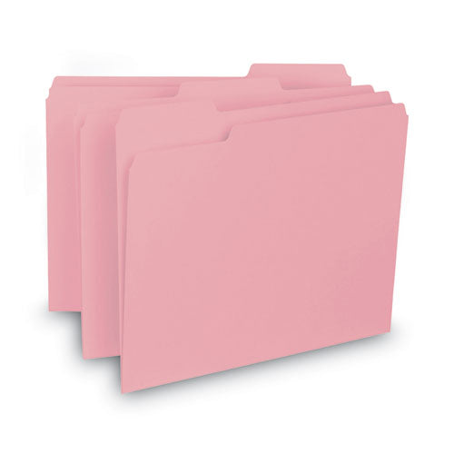 Interior File Folders, 1/3-cut Tabs: Assorted, Letter Size, 0.75" Expansion, Pink, 100/box.