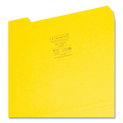 Interior File Folders, 1/3-cut Tabs: Assorted, Letter Size, 0.75" Expansion, Yellow, 100/box.