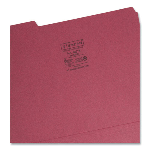 Interior File Folders, 1/3-cut Tabs: Assorted, Letter Size, 0.75" Expansion, Maroon, 100/box.