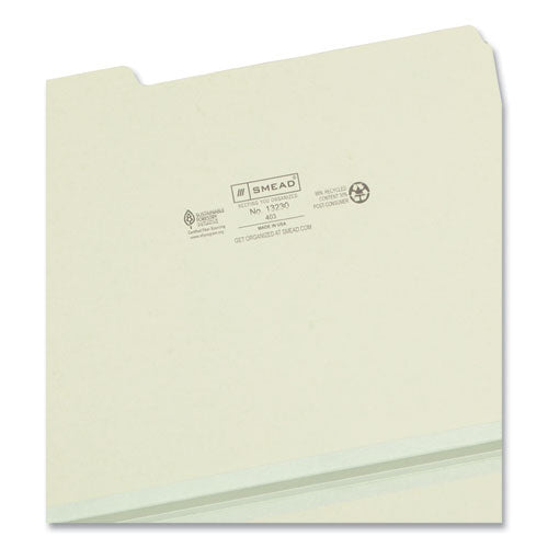 Expanding Recycled Heavy Pressboard Folders, 1/3-cut Tabs: Assorted, Letter Size, 1" Expansion, Gray-green, 25/box.