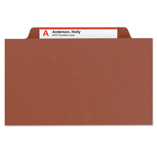 Pressboard Classification Folders, Six Safeshield Fasteners, 2/5-cut Tabs, 2 Dividers, Letter Size, Red, 10/box.
