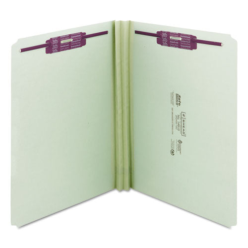 Recycled Pressboard Fastener Folders, Straight Tabs, Two Safeshield Fasteners, 2" Expansion, Letter Size, Gray-green, 25/box.