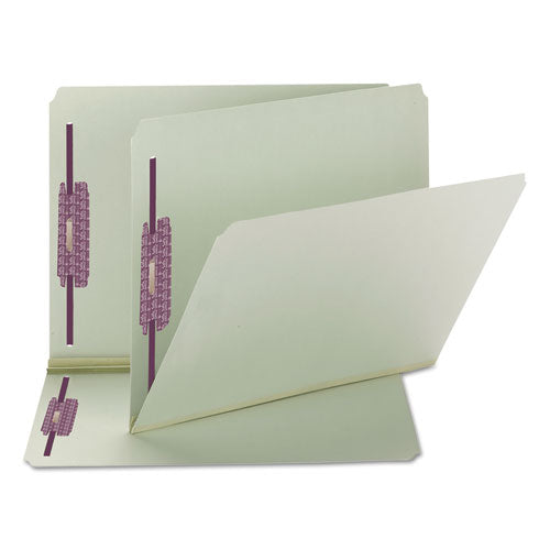 Recycled Pressboard Fastener Folders, Straight Tabs, Two Safeshield Fasteners, 2" Expansion, Letter Size, Gray-green, 25/box.