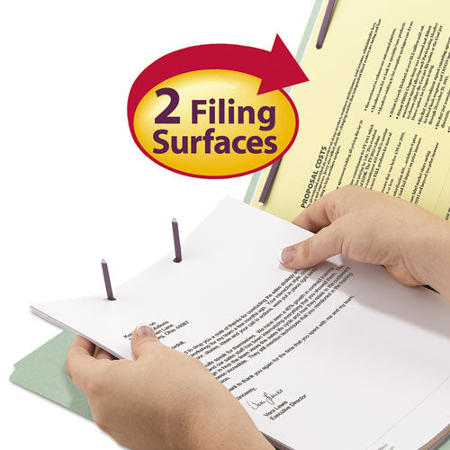 Recycled Pressboard Fastener Folders, Straight Tabs, Two Safeshield Fasteners, 2" Expansion, Letter Size, Gray-green, 25/box.