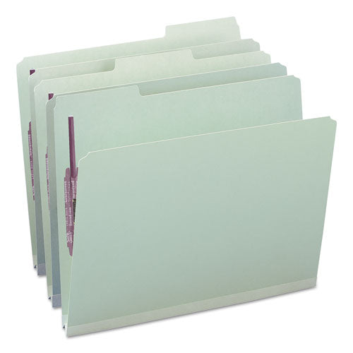 Recycled Pressboard Fastener Folders, 1/3-cut Tabs, Two Safeshield Fasteners, 1" Expansion, Letter Size, Gray-green, 25/box.