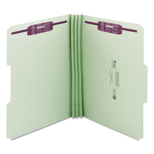 Recycled Pressboard Fastener Folders, 1/3-cut Tabs,Two Safeshield Fasteners, 3" Expansion, Letter Size, Gray-green, 25/box