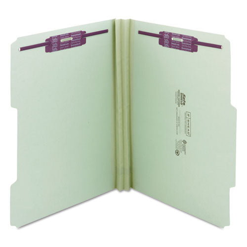 Recycled Pressboard Folders, Two Safeshield Coated Fasteners,2/5-cut: R Of C, 2" Expansion, Letter Size, Gray-green, 25/box
