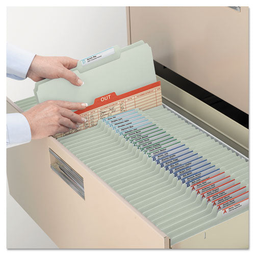 Expanding Recycled Heavy Pressboard Folders,1/3-cut Tabs: Assorted, Legal Size, 2" Expansion, Gray-green, 25/box