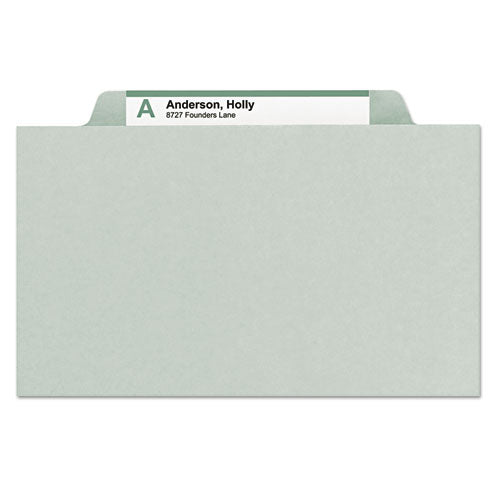 Expanding Recycled Heavy Pressboard Folders,1/3-cut Tabs: Assorted, Legal Size, 2" Expansion, Gray-green, 25/box