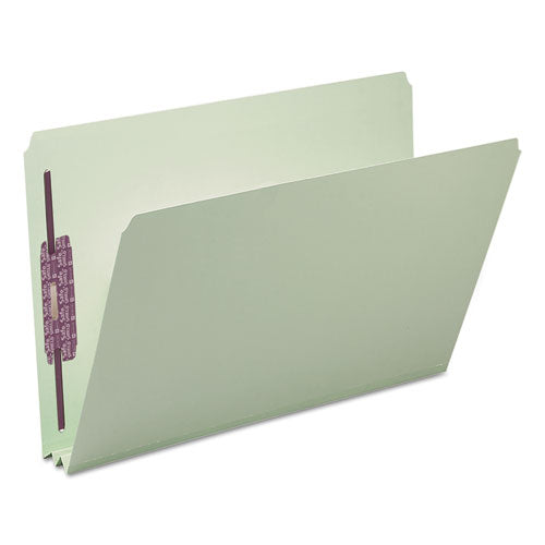 Recycled Pressboard Fastener Folders, Straight Tabs,Two Safeshield Fasteners, 2" Expansion, Legal Size, Gray-green, 25/box