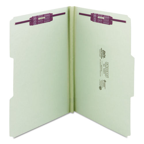 Recycled Pressboard Fastener Folders, 1/3-cut Tabs, Two Safeshield Fasteners, 1" Expansion, Legal Size, Gray-green, 25/box.