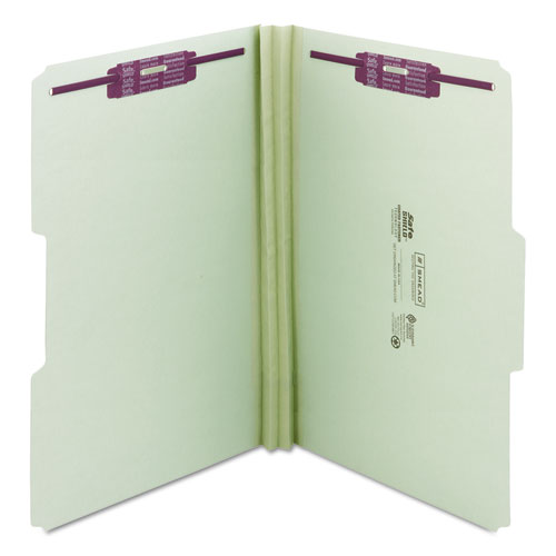 Recycled Pressboard Fastener Folders, 1/3-cut Tabs, Two Safeshield Fasteners, 2" Expansion, Legal Size, Gray-green, 25/box.
