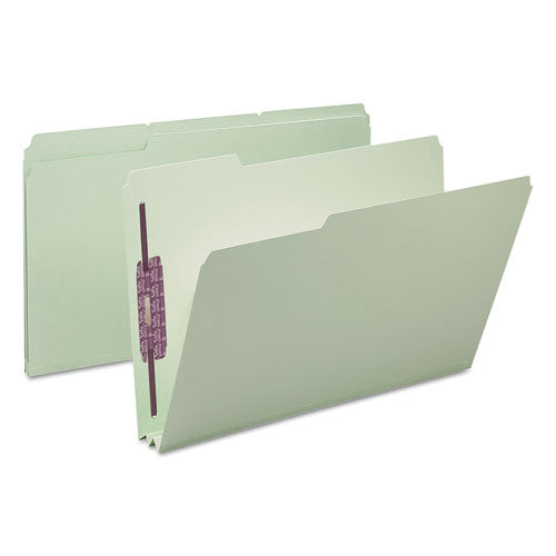 Recycled Pressboard Fastener Folders, 1/3-cut Tabs, Two Safeshield Fasteners, 2" Expansion, Legal Size, Gray-green, 25/box.