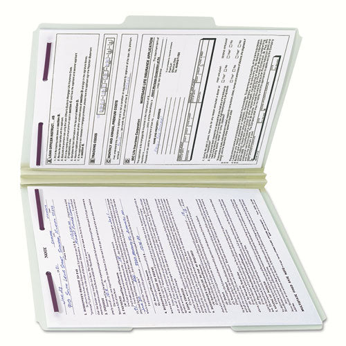 Recycled Pressboard Fastener Folders, 1/3-cut Tabs, Two Safeshield Fasteners, 2" Expansion, Legal Size, Gray-green, 25/box.