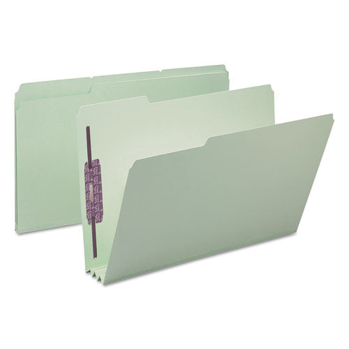 Recycled Pressboard Fastener Folders, 1/3-cut Tabs, Two Safeshield Fasteners, 3" Expansion, Legal Size, Gray-green, 25/box.