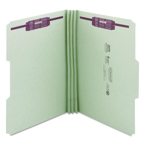 Recycled Pressboard Fastener Folders, 1/3-cut Tabs, Two Safeshield Fasteners, 3" Expansion, Legal Size, Gray-green, 25/box.