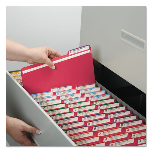 Expanding Recycled Heavy Pressboard Folders, 1/3-cut Tabs: Assorted, Letter Size, 1" Expansion, Bright Red, 25/box.