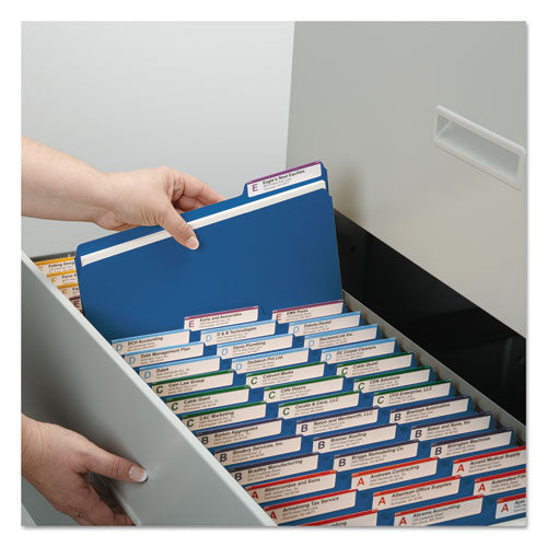 Expanding Recycled Heavy Pressboard Folders, 1/3-cut Tabs: Assorted, Letter Size, 1" Expansion, Dark Blue, 25/box.