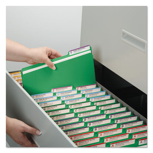 Expanding Recycled Heavy Pressboard Folders,1/3-cut Tabs: Assorted, Letter Size, 1" Expansion, Green, 25/box
