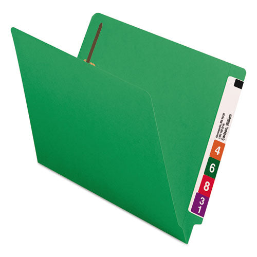 Heavyweight Colored End Tab Fastener Folders, 0.75" Expansion, 2 Fasteners, Letter Size, Green Exterior, 50/box