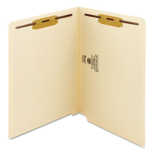 End Tab Fastener Folders With Reinforced Straight Tabs,11-pt Manila, 2 Fasteners, Letter Size, Manila Exterior, 50/box