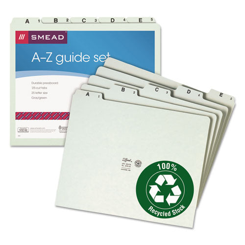 Alphabetic Top Tab Indexed File Guide Set, 1/5-cut Top Tab, A To Z, 8.5 X 11, Green, 25/set.