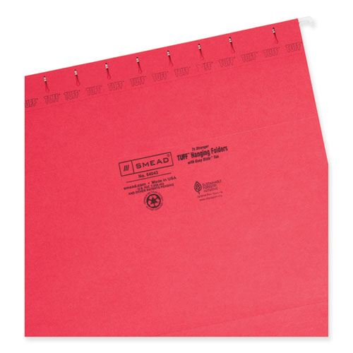 Tuff Hanging Folders With Easy Slide Tab, Letter Size, 1/3-cut Tabs, Red, 18/box.