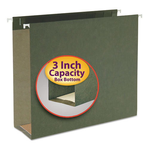 Box Bottom Hanging File Folders, 3" Capacity, Letter Size, Standard Green, 25/box.