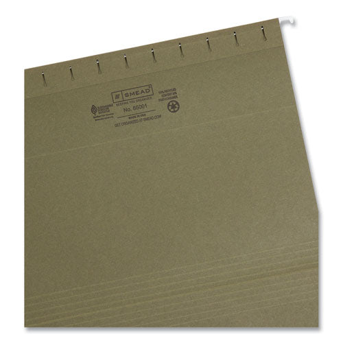 100% Recycled Hanging File Folders, Letter Size, 1/5-cut Tabs, Standard Green, 25/box