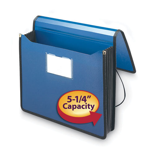 Poly Premium Wallets, 5.25" Expansion, 1 Section, Elastic Cord Closure, Letter Size, Navy Blue.