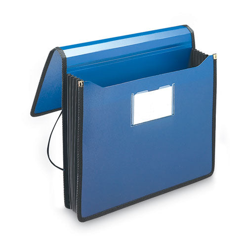Poly Premium Wallets, 5.25" Expansion, 1 Section, Elastic Cord Closure, Letter Size, Navy Blue.