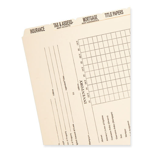 Pressboard Mortgage Folder Dividers, Pre-printed, 1 Fastener, Legal Size, Manila, 7 Dividers/set, 12 Sets.