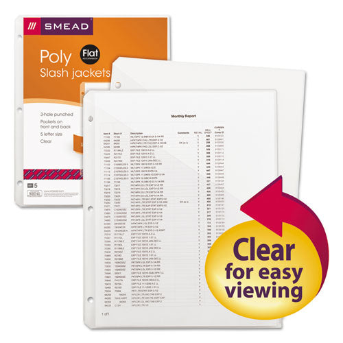 Organized Up Poly Slash Jackets, 2-sections, Letter Size, Clear, 5/pack.