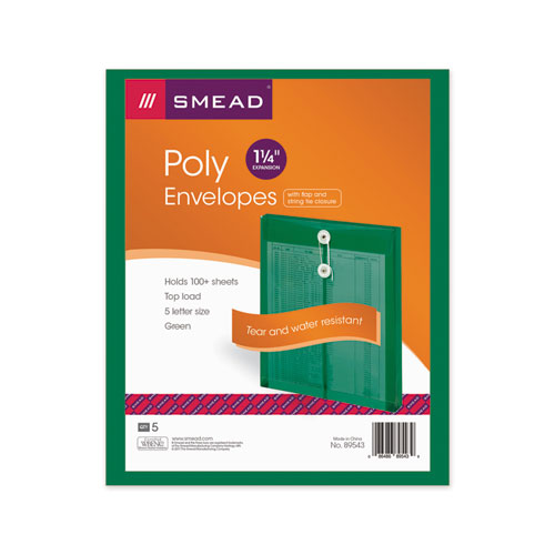 Poly String And Button Interoffice Envelopes, Open-end (vertical), 9.75 X 11.63, Transparent Green, 5/pack.