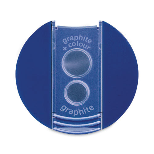Cylinder Handheld Pencil Sharpener, Two-hole, 1.63 X 2.25, Blue/silver.
