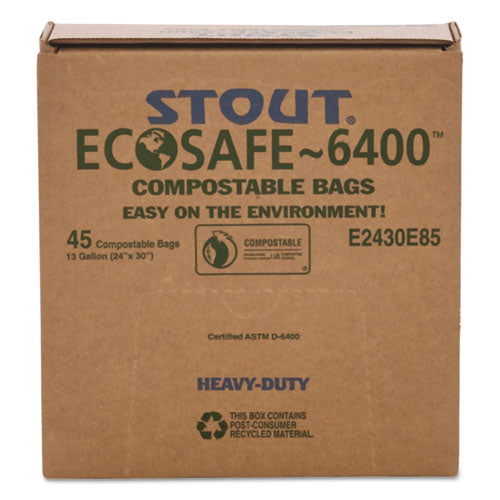 Ecosafe-6400 Bags, 13 Gal, 0.85 Mil, 24" X 30", Green, 45/box