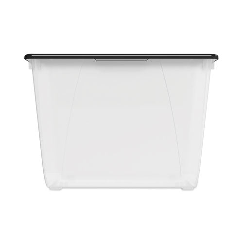 Storage Tote, 16 Gal, 22.7" X 18.25" X 12.86", Clear/black.