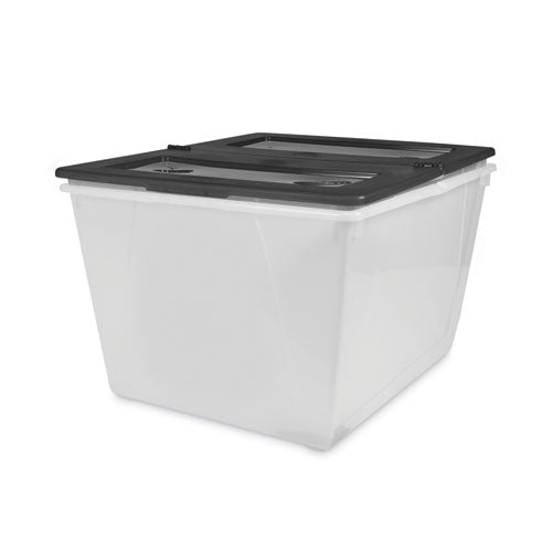 Storage Tote, 16 Gal, 22.7" X 18.25" X 12.86", Clear/black.