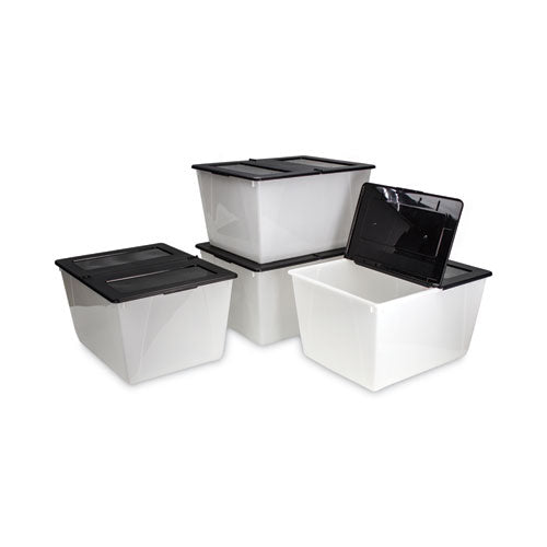 Storage Tote, 16 Gal, 22.7" X 18.25" X 12.86", Clear/black.