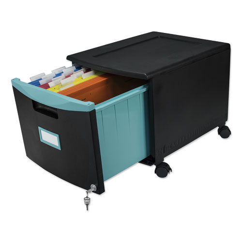 Single-drawer Mobile Filing Cabinet,1 Legal/letter-size File Drawer, Black/teal, 14.75" X 18.25" X 12.75"