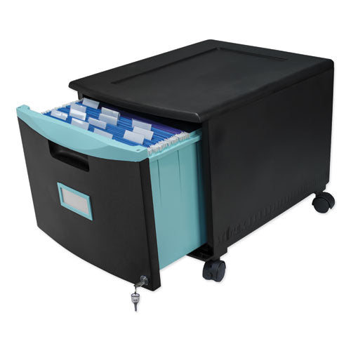 Single-drawer Mobile Filing Cabinet,1 Legal/letter-size File Drawer, Black/teal, 14.75" X 18.25" X 12.75"